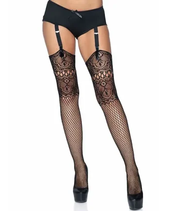 Leg Avenue Decorative Fishnet Backseam Stockings