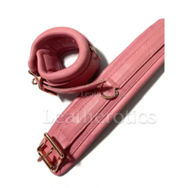 BDSM Pink Leather Arm Ankle Lockable Cuffs Set