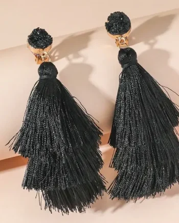 Crystal Cluster & Multilayer Tassel Clip On Earrings