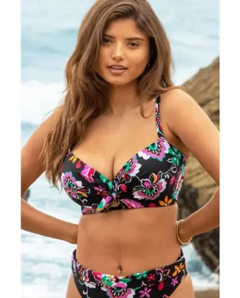 Sunshine Padded Underwired Tie Bikini Top - Black Multi