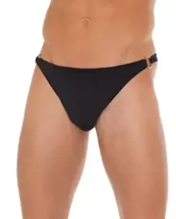 Mens Black GString With Metal Hoop Connectors