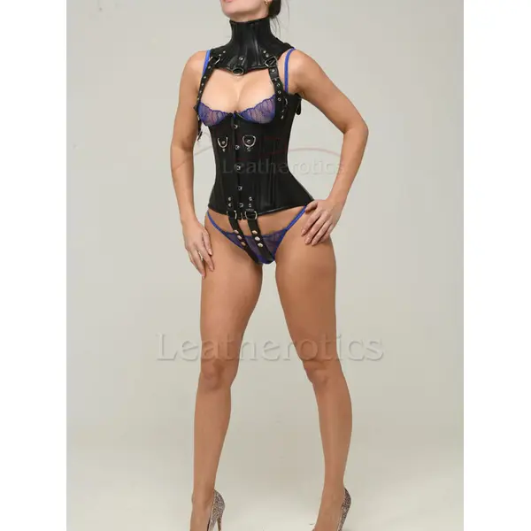 Bespoke Leather Underbust Corset With Neck Collar