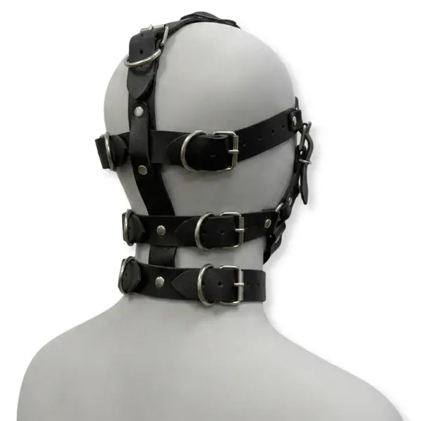 BDSM Leather Head Harness Muzzle with Eye Shield