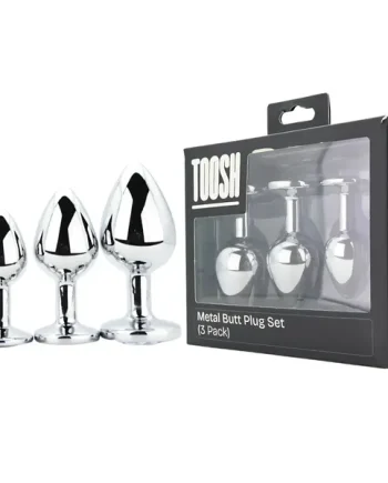 Toosh Metal Butt Plug Silver Set of 3 Clear Stone