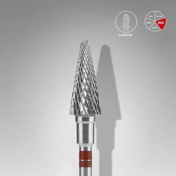 Staleks Carbide Nail Drill Bit CONE 6mm/14mm RED Left-handed