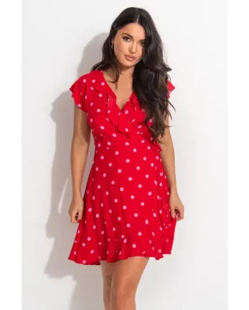 Textured Woven Wrap Beach Dress - Red/Pink
