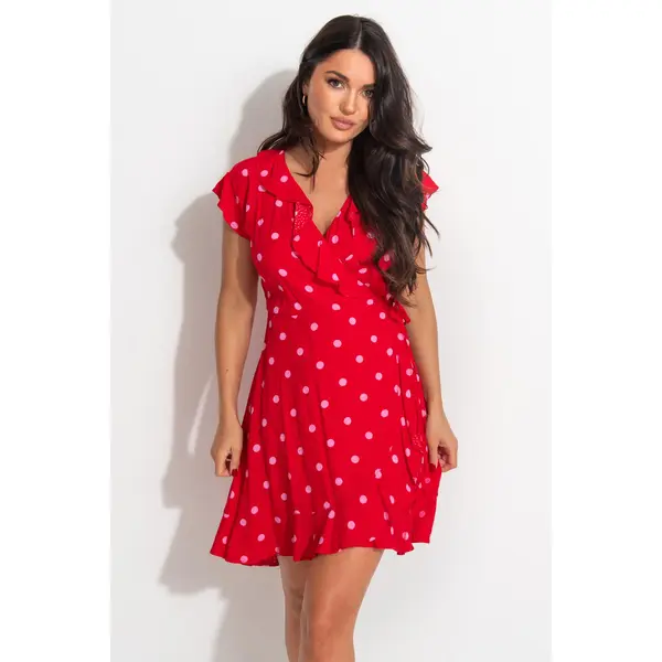 Textured Woven Wrap Beach Dress - Red/Pink
