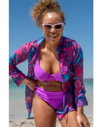 Chiffon Button Through Beach Shirt - Purple