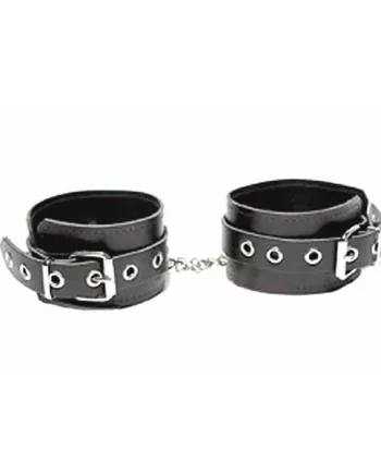 Kinky Black Leather Ankle Cuffs Set