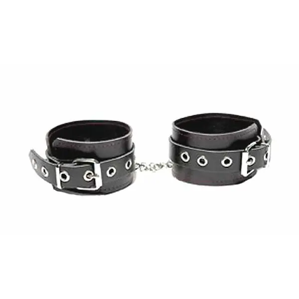 Kinky Black Leather Ankle Cuffs Set