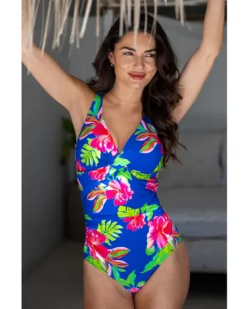Free Spirit Twist Front Tummy Control Swimsuit - Ultramarine/Pink