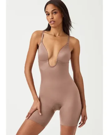 Spanx Suit Your Fancy Plunge Low Black Mid Thigh Cafe Bodysuit
