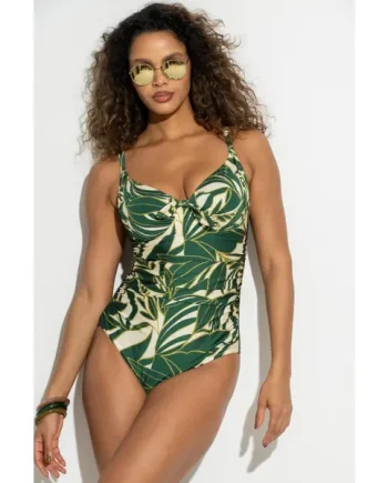 St Kitts Underwired Non-Padded Swimsuit - Ivory/Green Tropical