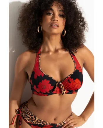 St Lucia Halter Underwired Non-Padded Top - Rose/Leopard