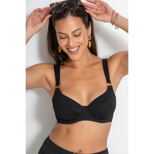 Hawaii Textured Underwired Non Padded Bikini Top - Black