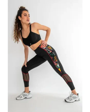 Energy Printed Mesh Panel Legging - Black Ditsy
