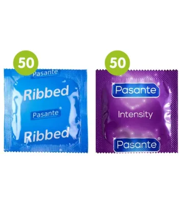 100 Mixed Condoms (50 x Pasante Ribbed & 50 x Pasante Intensity)