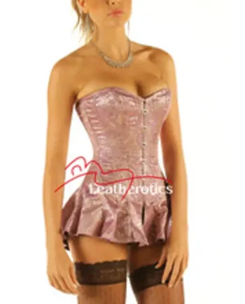 Corseted Satin Skirt Overbust Corset - Delicate Paisley Pink
