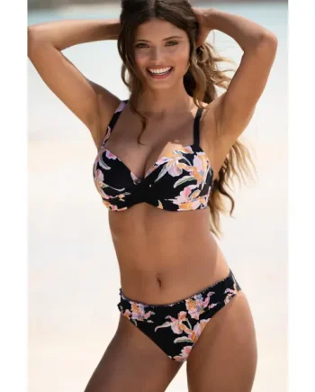 Free Spirit Frill Waist Bikini Brief - Black Floral