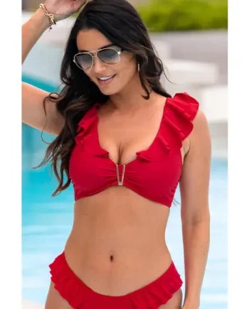 Andalucia Frill Underwired Non-Padded Bikini Top - Red