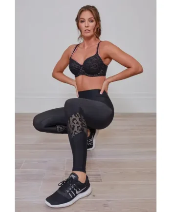 Energy Leopard Mesh Insert Sports Leggings - Black