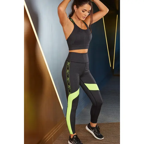 Energy Logo Elastic Legging - Grey Melange/Lime