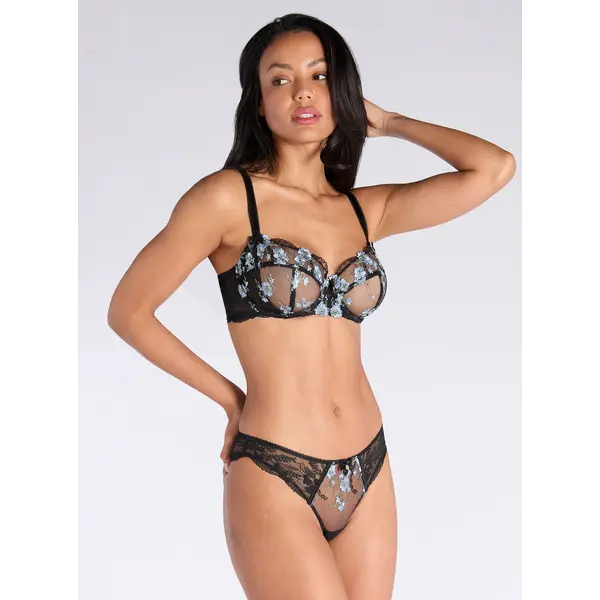 Paisley sheer embroidered balconette bra