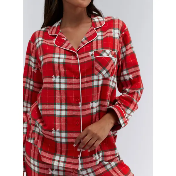 Bow check cotton pyjamas in a bag