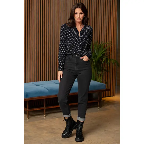 Aubrey Denim High Waist Mom Jeans - Black