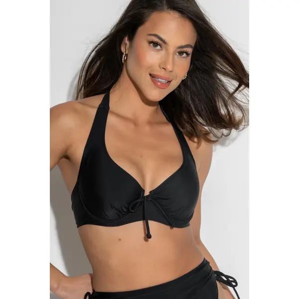Maya Bay Non Padded Halter Underwired Bikini Top - Black