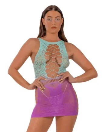 Lace by LJ Ombre Faux Lace Up Mini Dress