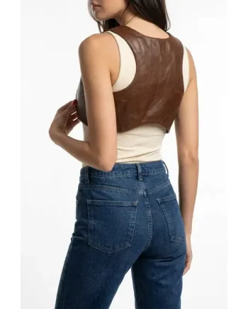 Antique Brown Real Leather Waistcoat Vest Sleeveless Steampunk Bolero