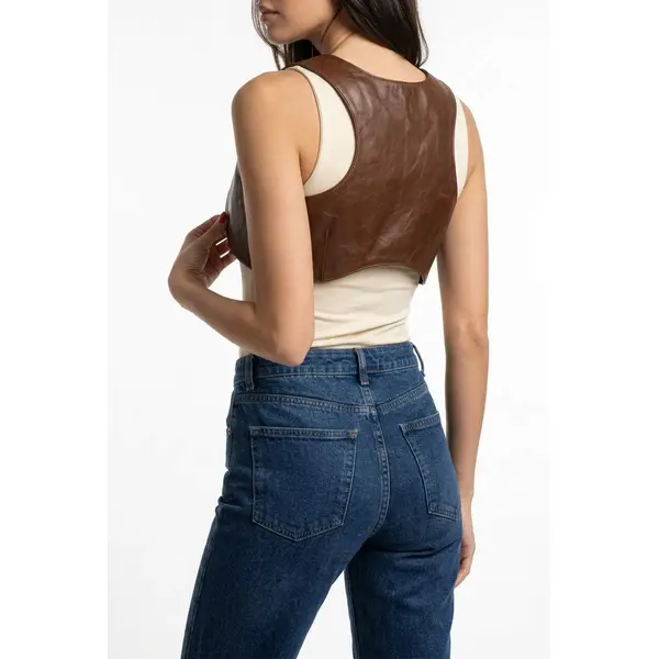 Antique Brown Real Leather Waistcoat Vest Sleeveless Steampunk Bolero