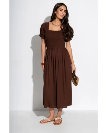 Daisy Linen Blend Midi Dress - Chocolate