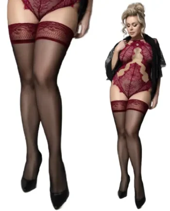 Ballerina Plus Size Sheer Black Hold Ups with Granata Band – Crossdresser Hosiery for Wider Thighs