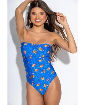 Santa Cruz Strapless Control Swimsuit - Blue Floral