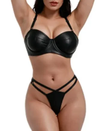Midnight Eclipse Leather Bra & Thong Set