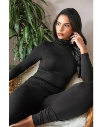 Second Skin Thermal Roll Neck Top - Black