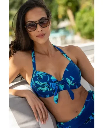 Palermo Underwired Padded Halter Bikini Top - Navy Floral