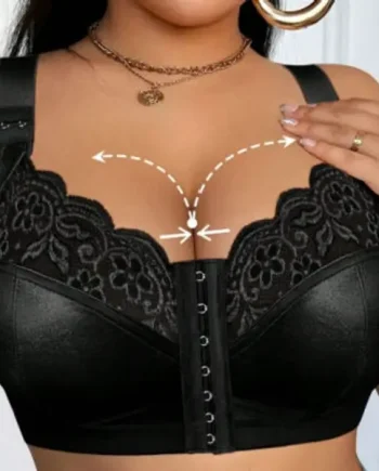 Front Closure Lace Patchwork Wireless Bra