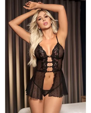 Mapale Sheer Lace Babydoll & Matching G-String