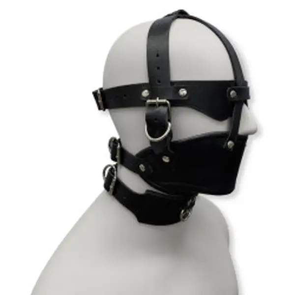 BDSM Leather Head Harness Muzzle with Eye Shield