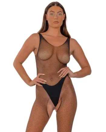 Lace by LJ Fishnet Crotchless Bodystocking Black