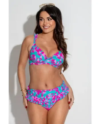 Ocean Breeze Frill Fold Over Bikini Brief - Blue Floral