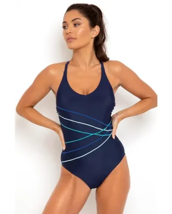 Energy Chlorine Resistant V-Neck Linear Swimsuit - Navy/Aqua