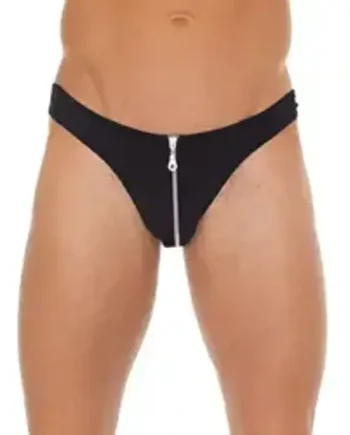 Mens Black GString With Zipper On Pouch