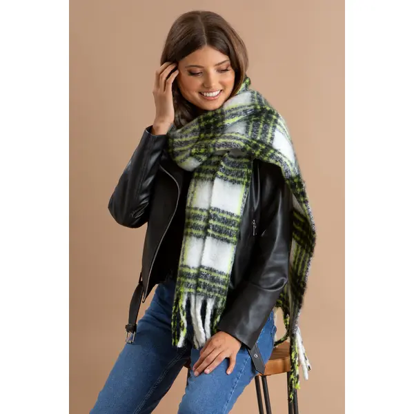 Brushed Check Tassel Scarf - Mono