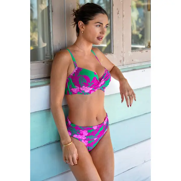 Free Spirit Fold Over Brief - Green Pink Flower