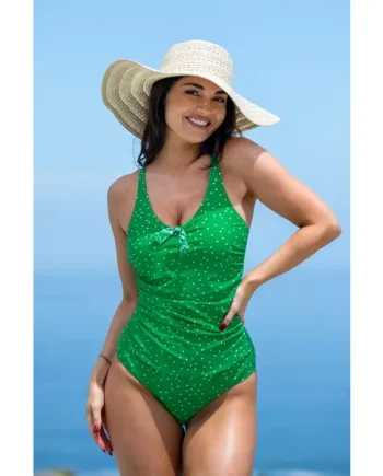 Getaway Tummy Control Scoop Neck Swimsuit - Green/White