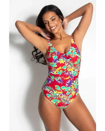 Heatwave Scoop Neck Tummy Control Swimsuit - Red Floral